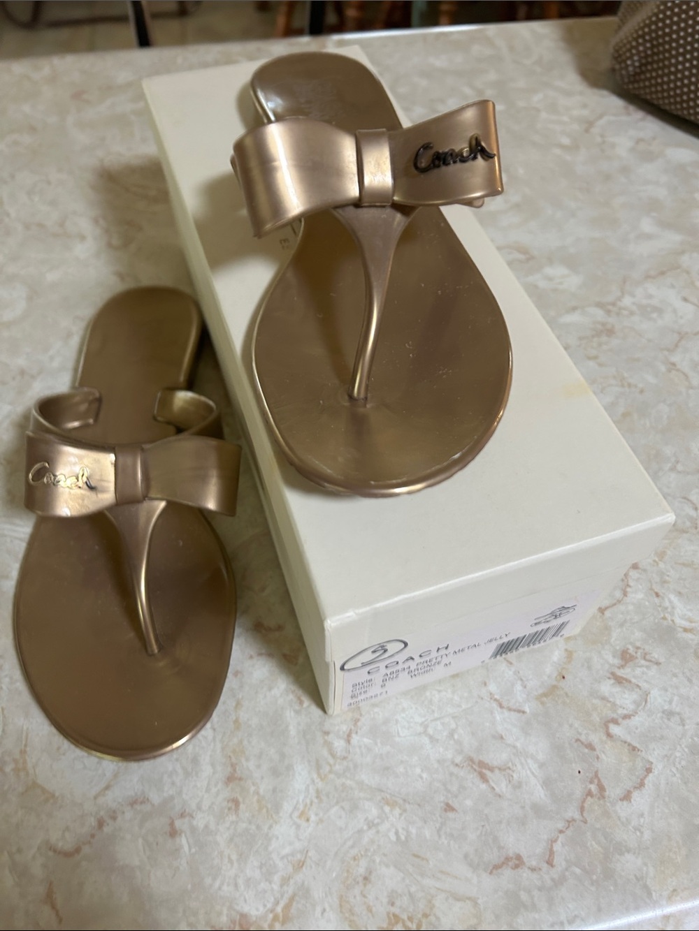 Coach Metallic Rose Gold Bow Thong Sandals